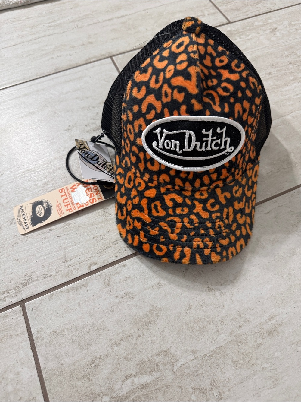 Von Dutch unisex Orange and Black Leopard Trucker Hat..unisex ..one size